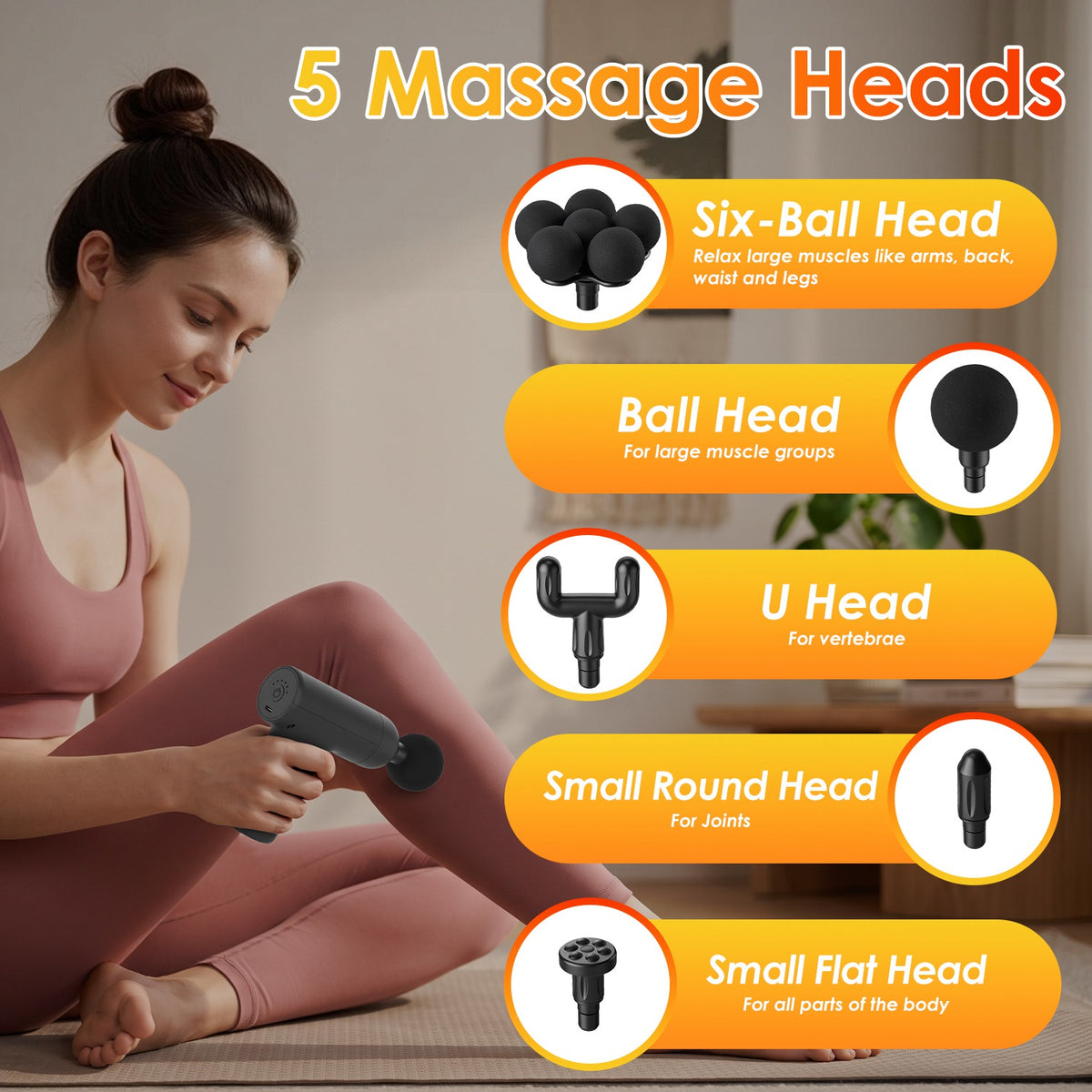 Mini Massage Gun – 6 Speeds, 5 Heads, Portable