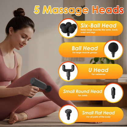 Mini Massage Gun – 6 Speeds, 5 Heads, Portable
