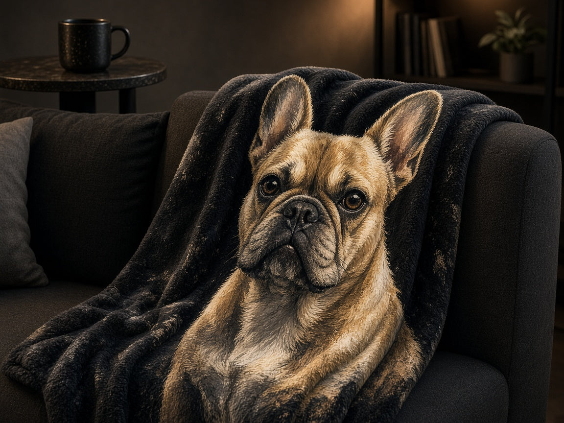 Sample artwork: French bulldog portrait printed on a blanket