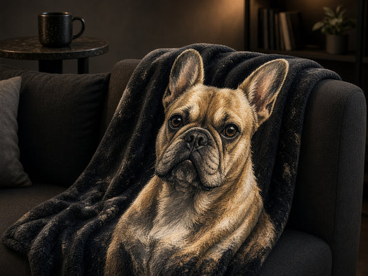 Sample artwork: French bulldog portrait printed on a blanket