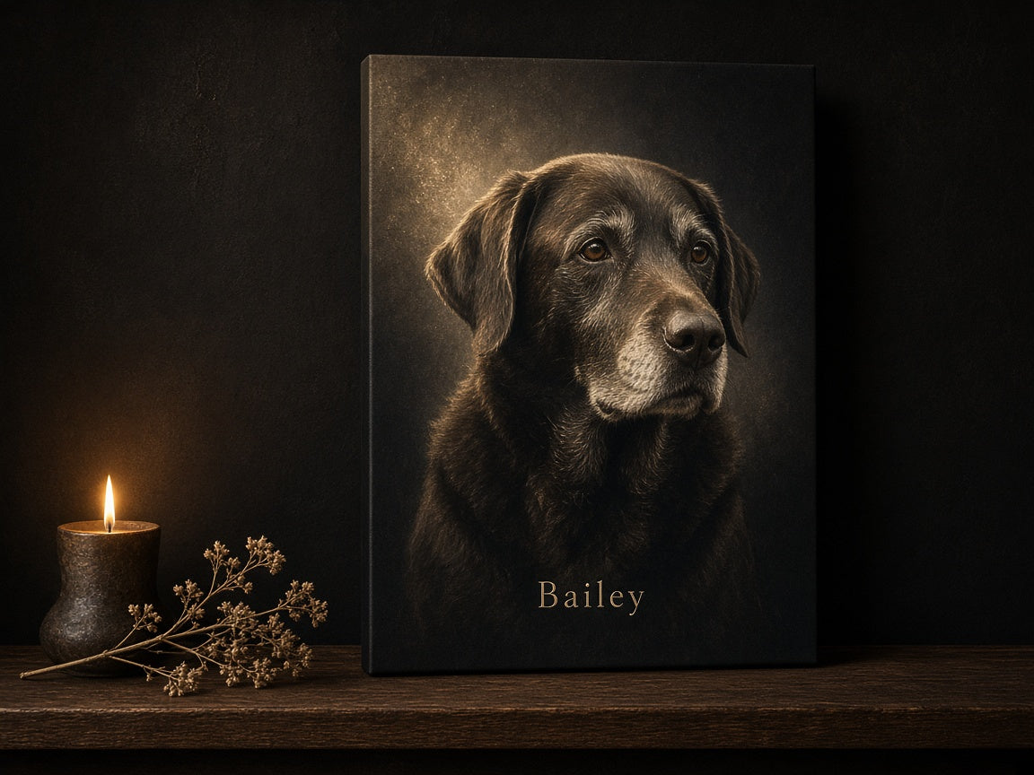 Sample artwork: senior labrador memorial portrait canvas with name