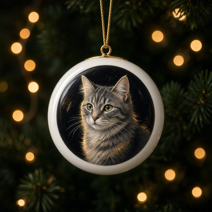 Sample artwork: tabby cat portrait on a ceramic ornament